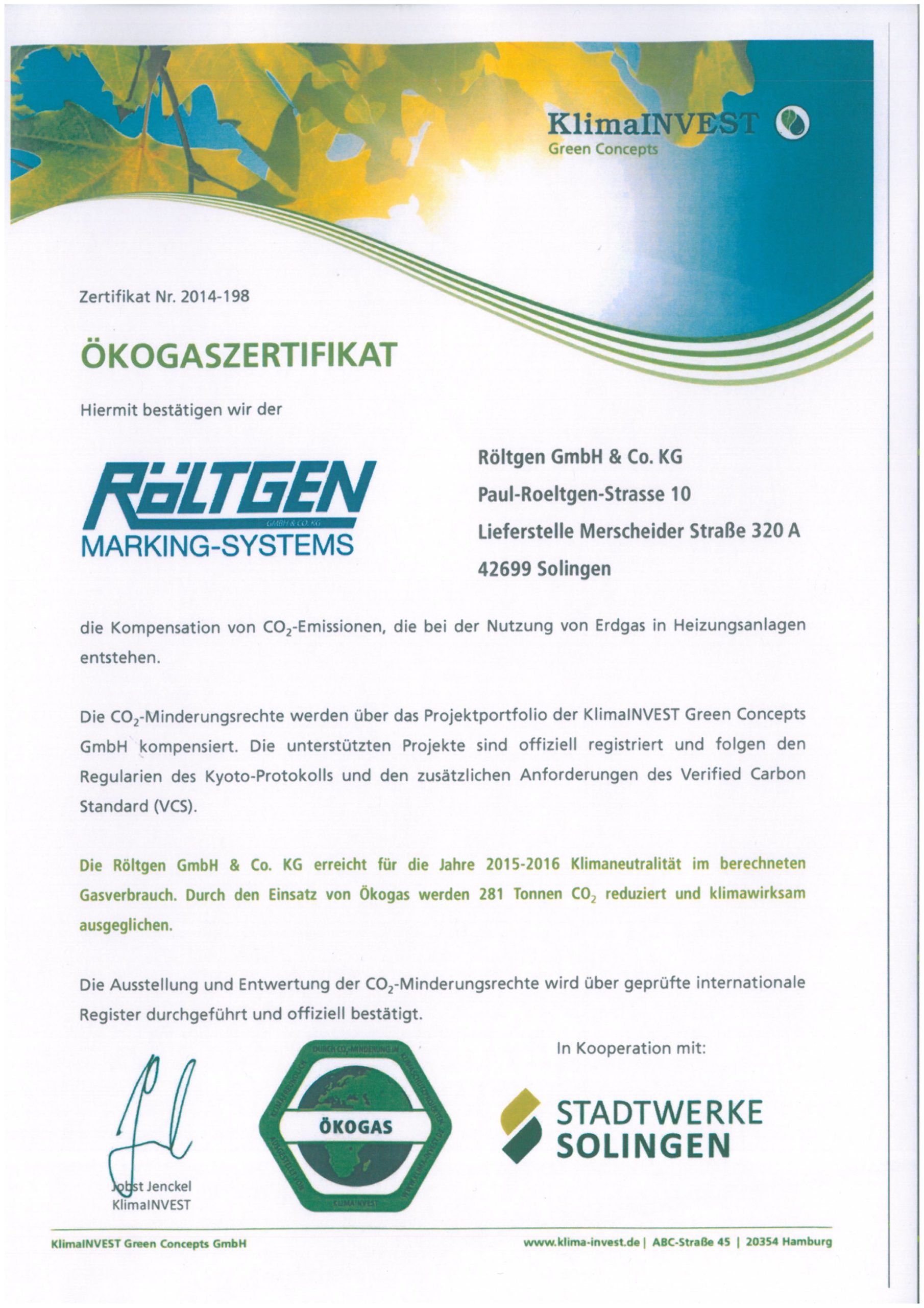 Ökogaszertifikat Ökogaszertifikat